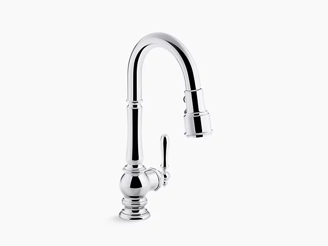 Artifacts® Single-hole Kitchen Sink Faucet with 16in Pull-down Spout and Turned Lever Handle