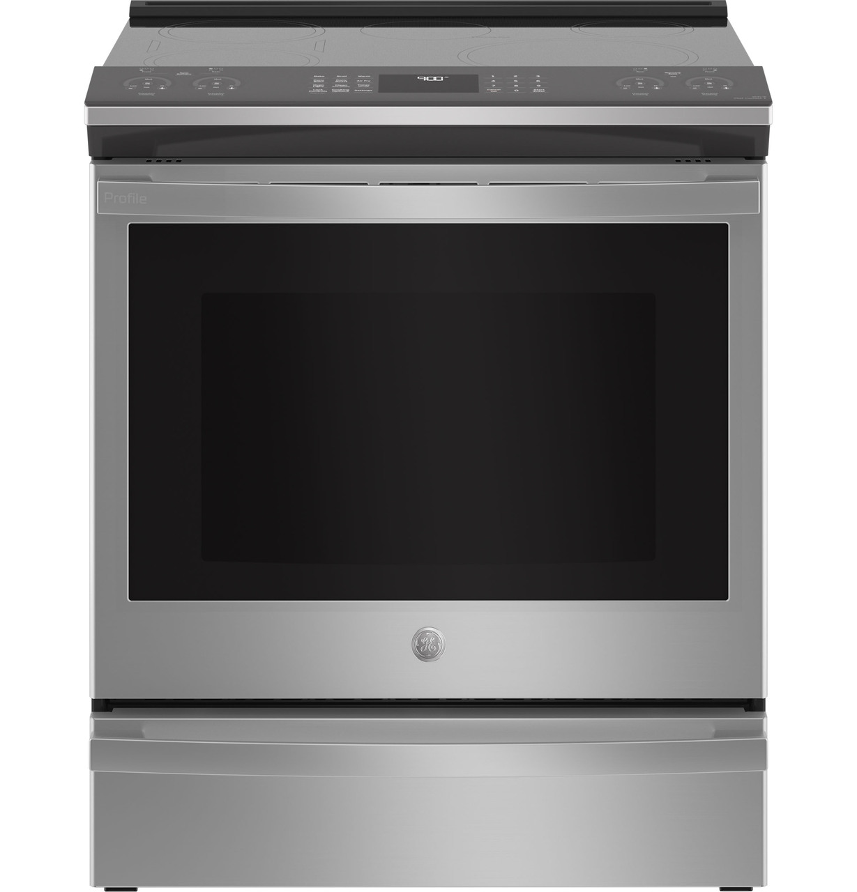 GE smart slide-in, fingerprint resistant, front-control induction oven