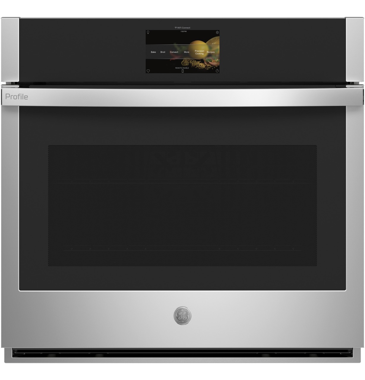 GE smart convection single wall oven with built-in air fryer and in-oven camera.